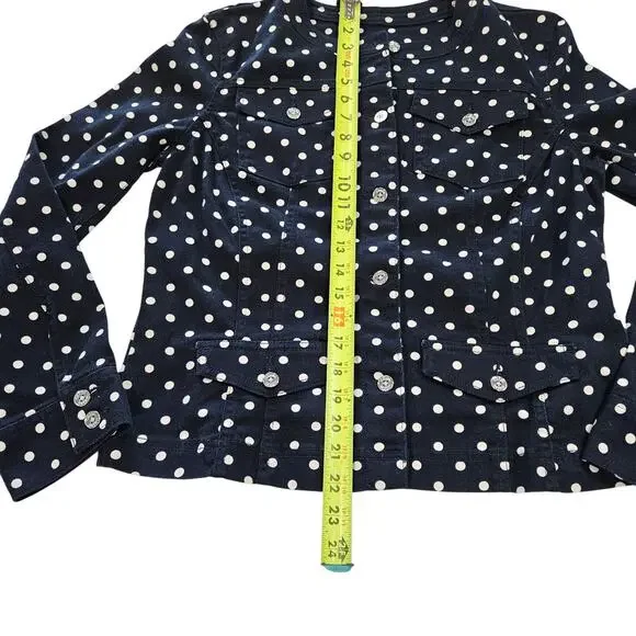 Chaps Ralph Lauren Navy Polka Dot Denim Blazer Jacket Medium Classic Preppy - Picture 6 of 11